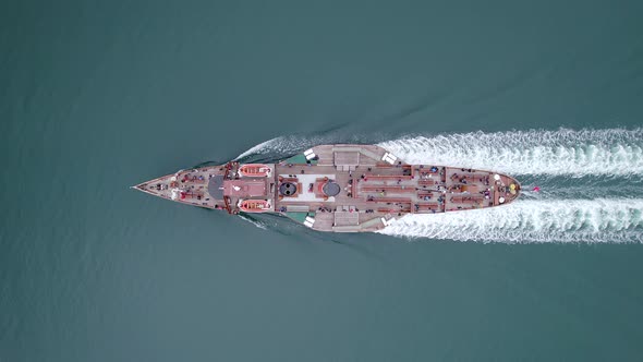 Bird's Eye View of a Paddle Steamer at Sea