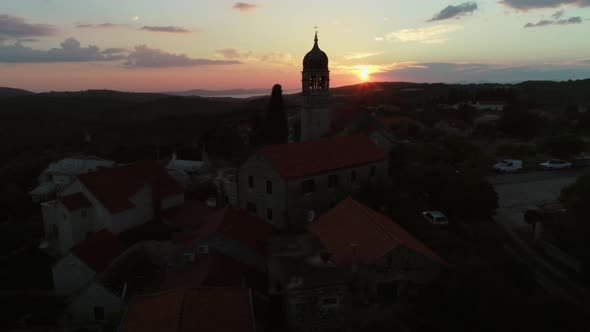 Aerial view of saint Fabijan and Sebastijan church in Donji Humac, Croatia.