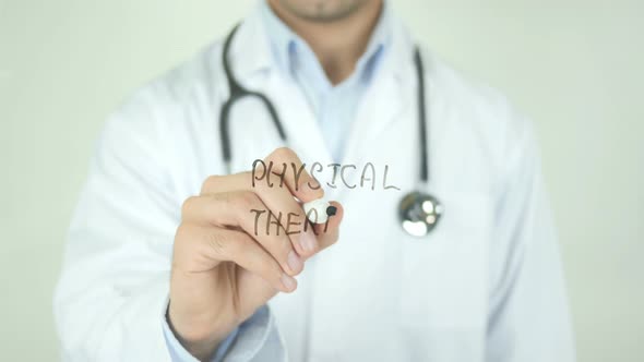 Physical Therapy, Doctor Writing on Transparent Screen