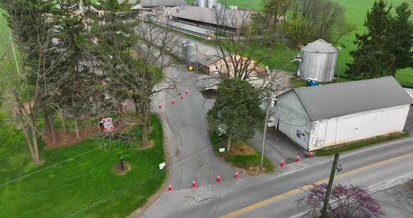 Farm building access closed. Quarantine for avian flu. Deadly chicken poultry bird respiratory disea