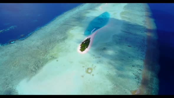 Aerial top down sky of tranquil bay beach wildlife by blue sea with white sandy background of a dayo