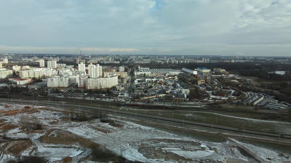 Construction site in a city vacant lot. Close to populated urban areas.