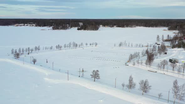 Empty Ice Filled Harbour In The Winter