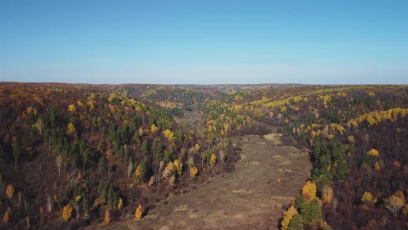 Aerial view of the Shiryaevsky ravine in the Samarskaya Luka national park.