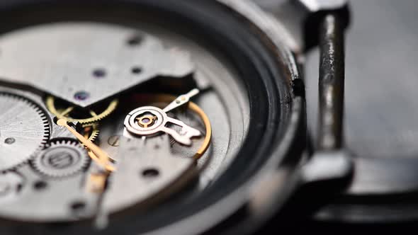 Working Gear Mechanism of an Old Wrist Watch in Macro
