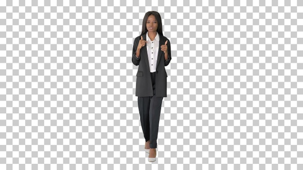 Young african business woman walking and, Alpha Channel