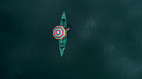 Aerial view of a person doing Kayak in Karlovac province, Croatia.