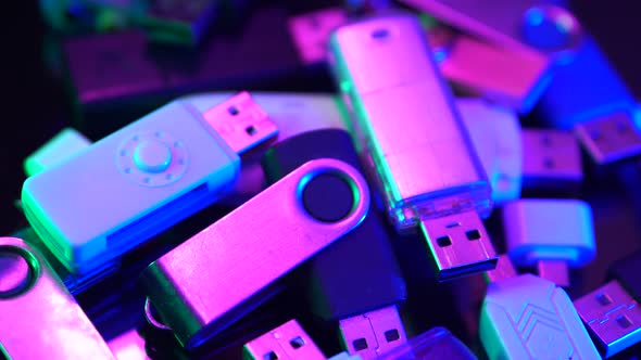 Bunch of Used USB Stick Flash Drives Close Up