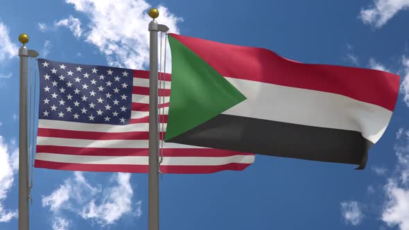 Usa Flag Vs Sudan Flag On Flagpole