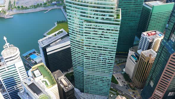 Arial View of Singapore Modern Financial City Buildings.