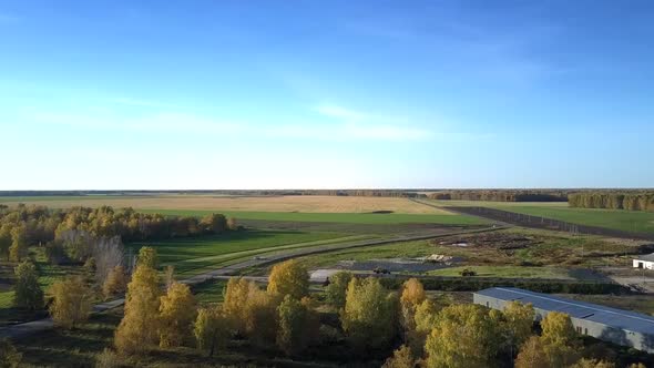 Bird Eye View Livestock Complex Among Fields and Forests