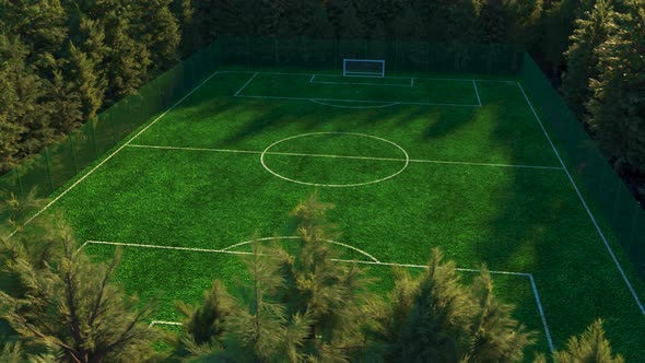 Football Field in the Middle of the Forest Top View