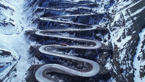 Winding highway road with curves winding road at Andes Mountains.