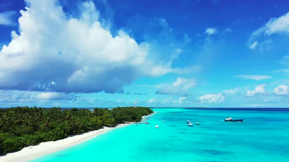 Aerial abstract of tranquil seashore beach journey by shallow water and white sand background of adv