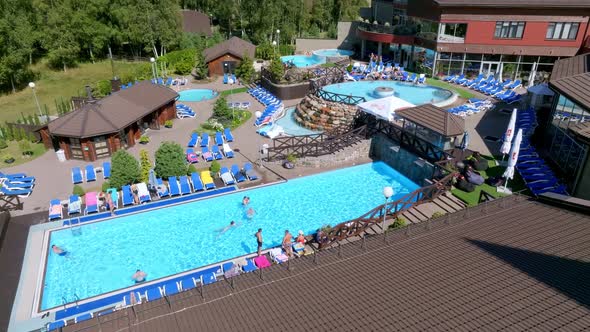 Aerial View of the SPA Facility with Outdoor Pools and Hot Tubes