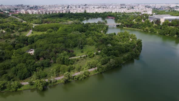 Aerial View in the park on a sunny day