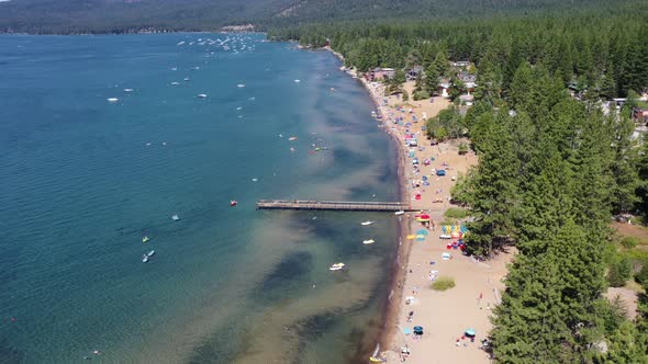 Scenic View Of South Lake Tahoe Resort City In California, USA. Aerial Wide Shot