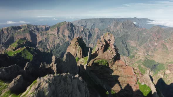 High Peaks Covered with Endemic Plants Within Cloudy Sky