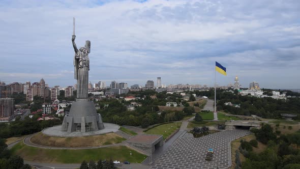 Motherland Monument in Kyiv, Ukraine By Day. Aerial View