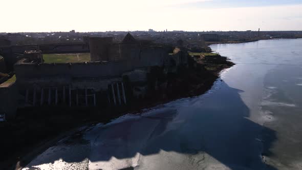 Aerial view of the Akkerman fortress in Belgorod-Dniester, Ukraine in winter