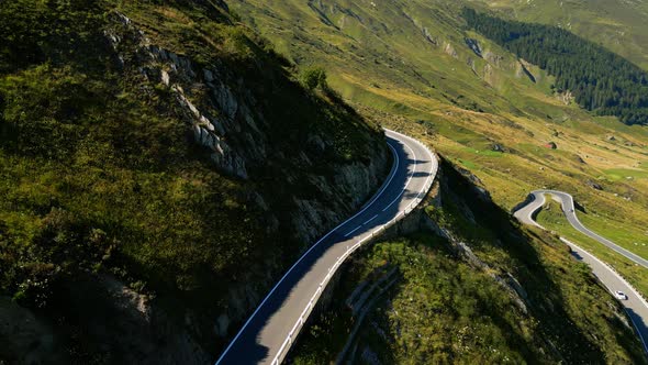 Furka Pass Mountain Road in Switzerland From Above