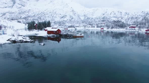 Aerial view of the Norwegian fishing village in Lofoten