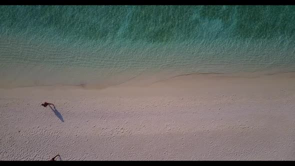 Aerial drone texture of exotic bay beach wildlife by blue water and white sandy background of a dayo