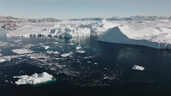 Drone Over Sea And Ice Of Ilulissat Icefjord