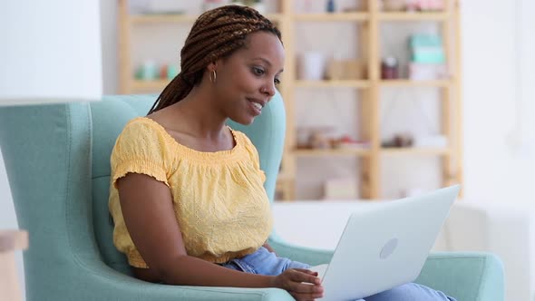 Black Young Woman Say Goodbye Wave and Finish Video Online Call