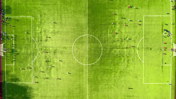 Football Players Training on the Green Soccer Field