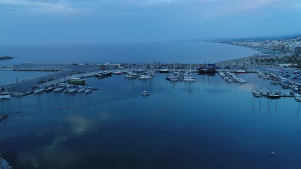 Sea Harbor Yachts and Boats in the Evening Air View