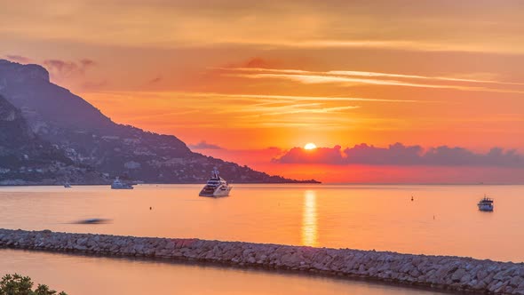 Sunrise View of Sea and Landscape Timelapse From Beaulieu Sur Mer, France.