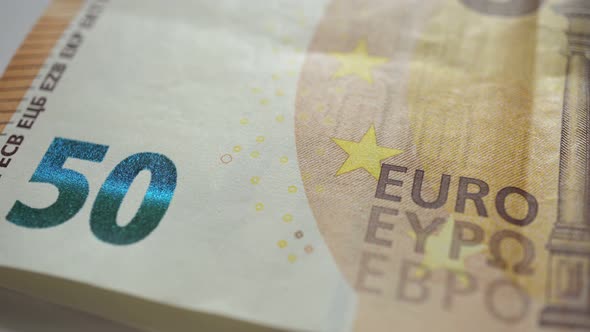 50 Euro Cash Banknotes Put On Top