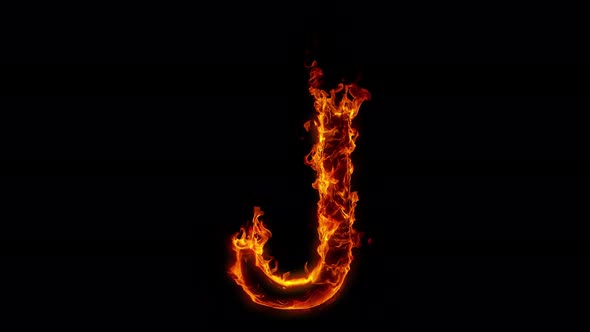 Super Slow Motion Shot of Burning Letter J Isolated on Black Background at 1000 Fps