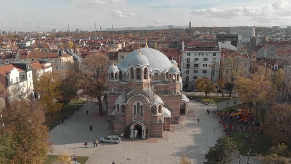 Sveti Sedmochislenitsi Church in Sofia, Bulgaria - Aerial view 4k