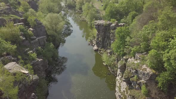 Aerial View To Granite Buky Canyon on the Hirskyi Takich River in Ukraine