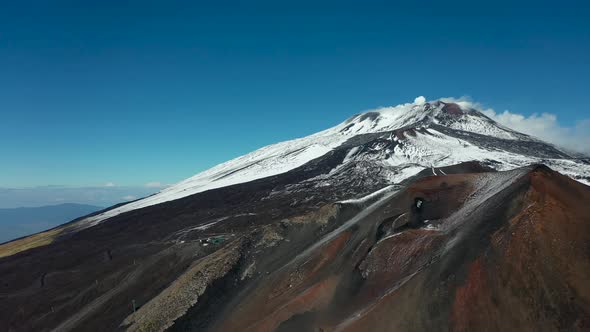 Mount Etna on the Island of Sicily in the Early Morning. Bird's Eye View