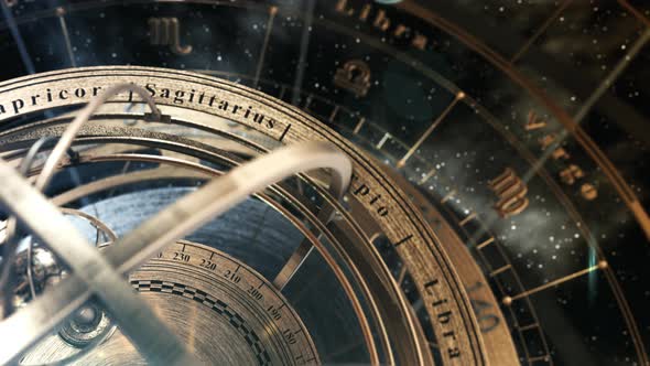 Armillary Sphere And Zodiac Astrology Signs On Background Of Starry Sky alt