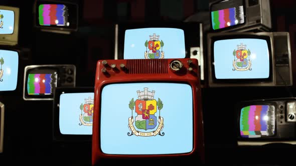 Flag of Sofia, Bulgaria, on Retro TVs.