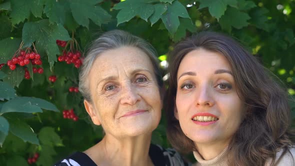 Happy Senior Mother in Eyeglasses is Hugging Her Adult Daughter the Women are Enjoying Together