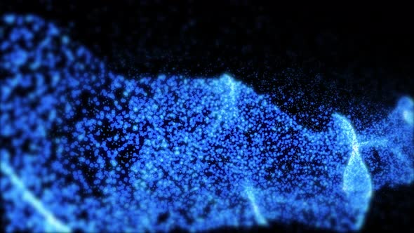 Abstract Digital Glowing Blue Particle Wave Background, Particle Wave Floating In The Air On Dark alt