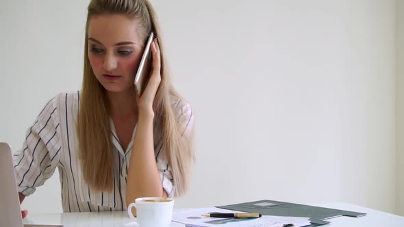 Blonde Business Woman Working at Modern Office