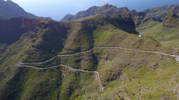 An Aerial Shot of the Snake Road in Tenerife Spain