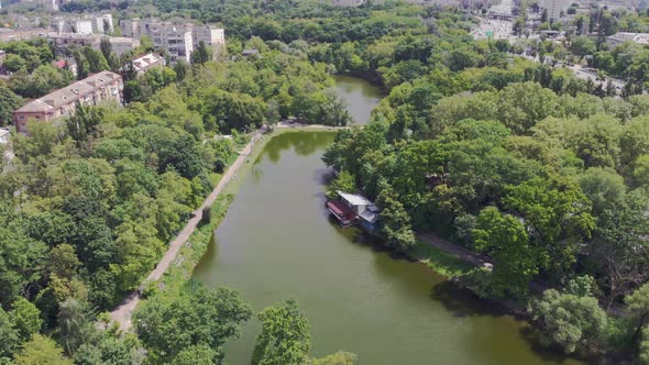 River In A City Park Aerial