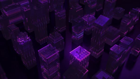 Purple Digital Neon Glowing City