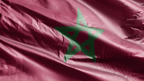 Morocco textile flag waving on the wind. 10 seconds loop.