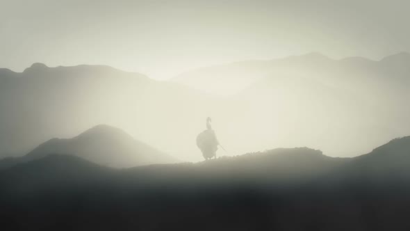 Greek Soldier Standing With Full Armor On A Mountain