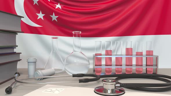 Laboratory Equipment on Singaporean Flag Background