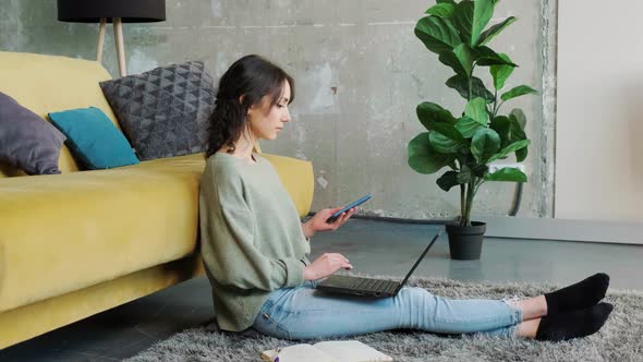 Woman Holding Smartphone and Writting Notice Chating in Social Media