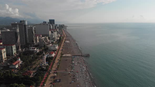 Drone flies along new Batumi boulevard.Georgia